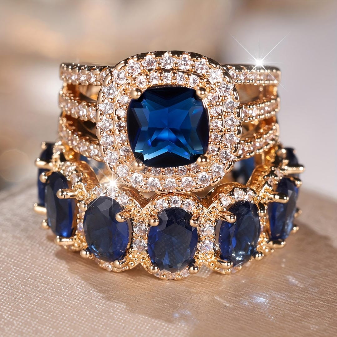 Sapphire Halo Stack Ring Set