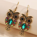 Vintage Owl Gem Dangle Earrings