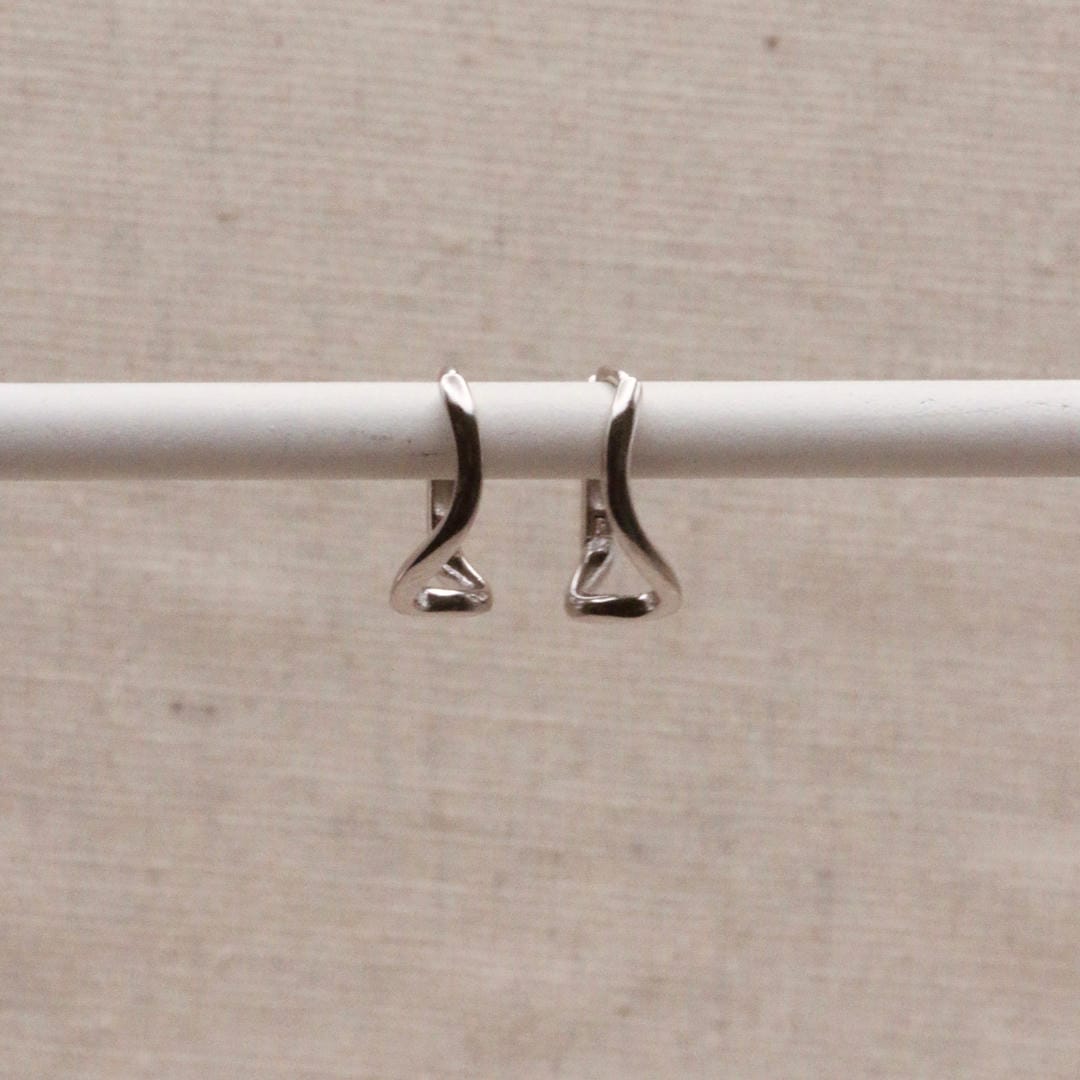 Silver Abstract Wave Hoops