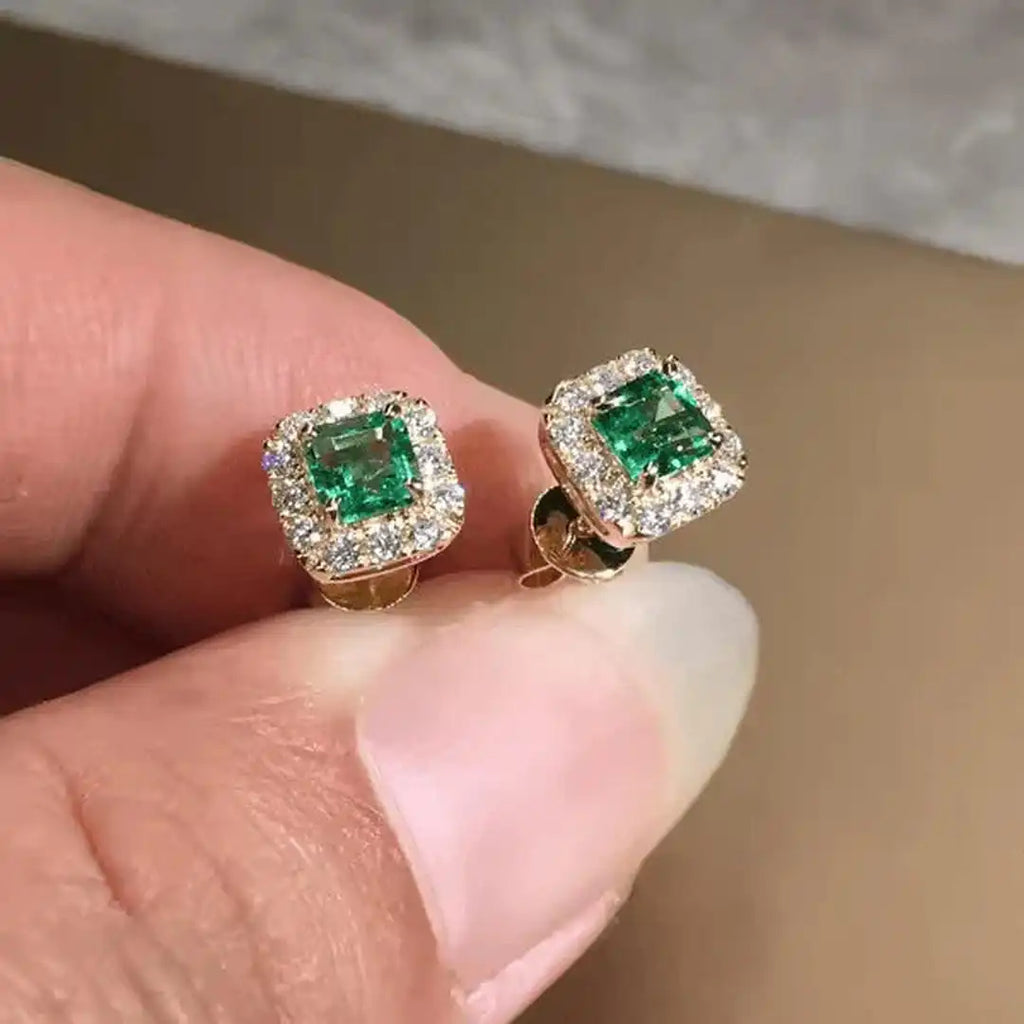 Emerald Square Stone Studs Earrings