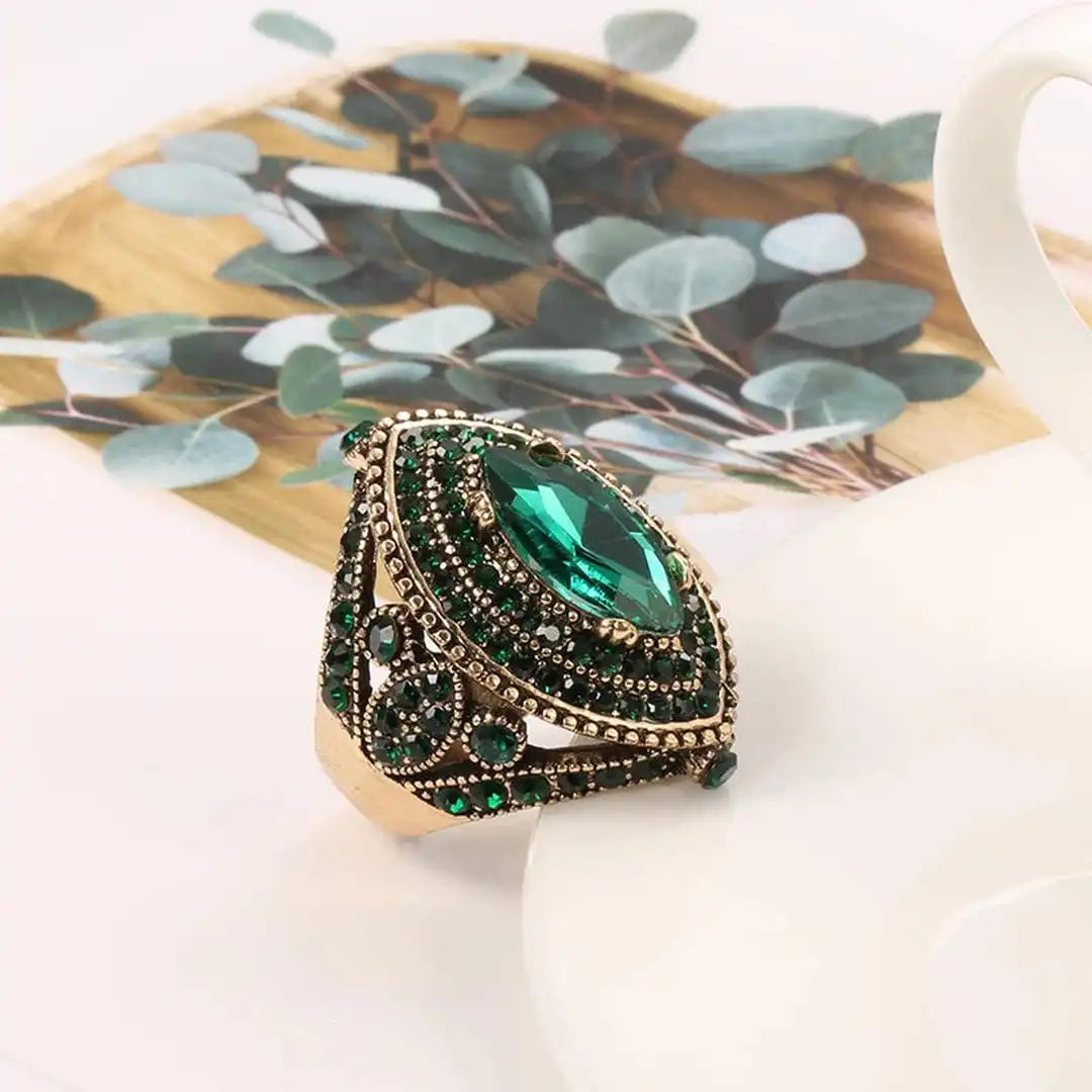 Vintage Golden Marquis Crystal Ring
