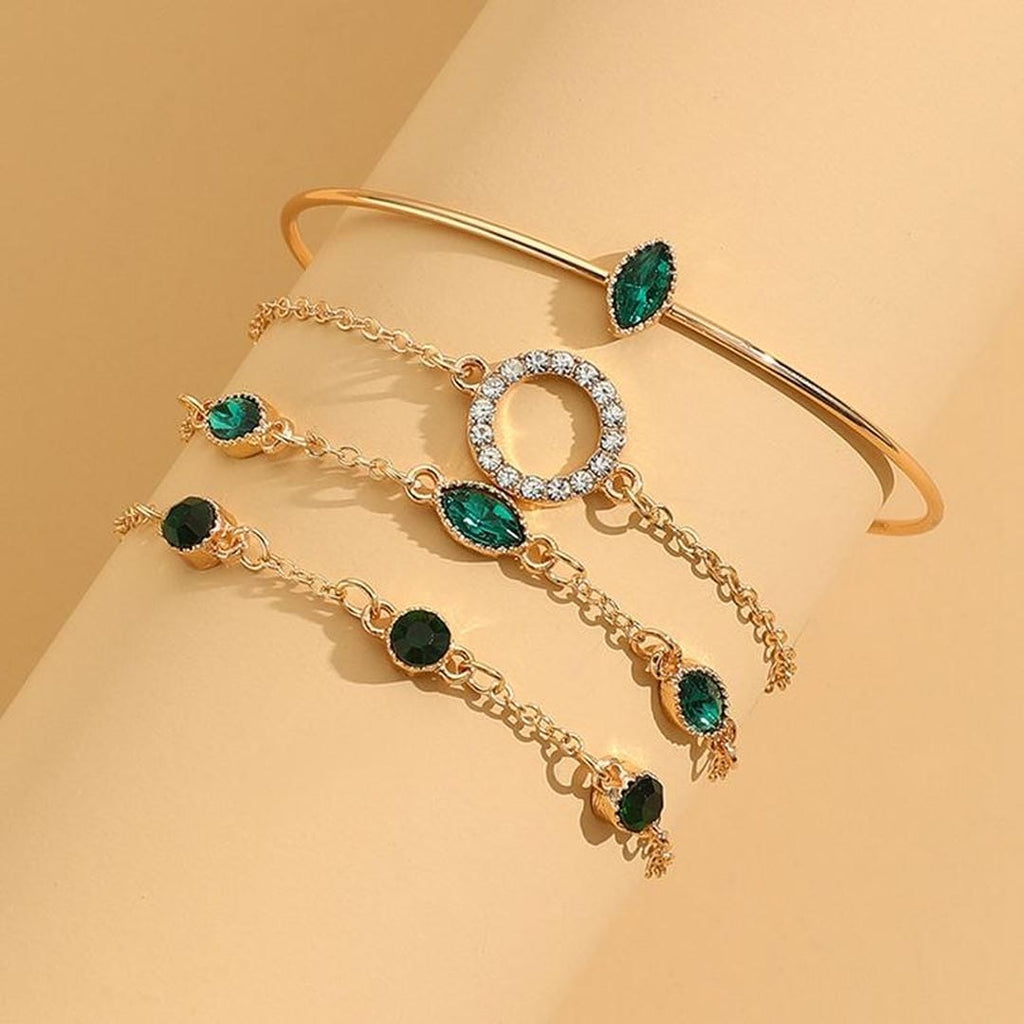Emerald Crystal Gold Bracelet Set