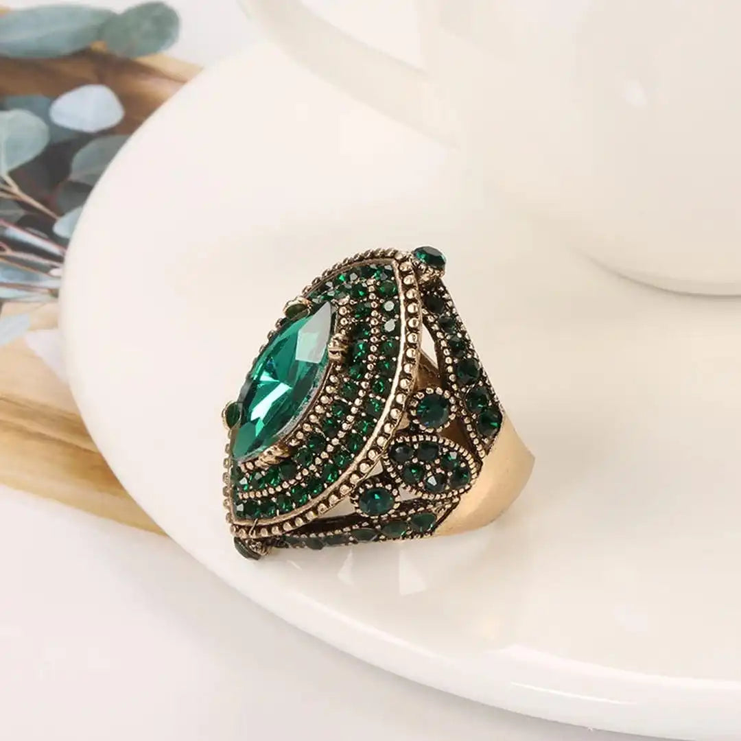 Vintage Golden Marquis Crystal Ring