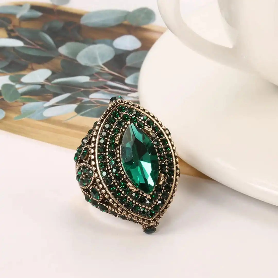 Vintage Golden Marquis Crystal Ring