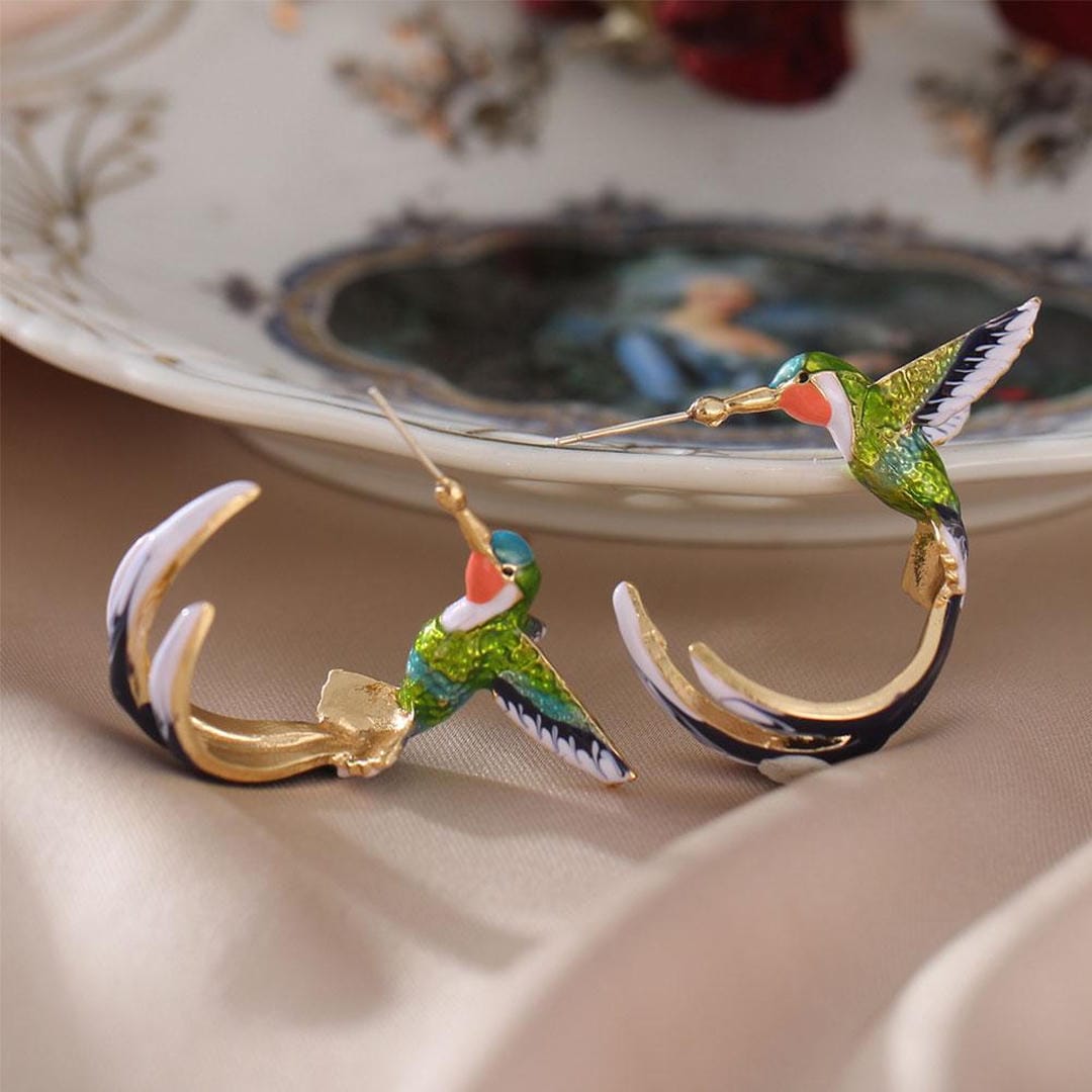 Unique Colorful Hummingbird Earrings