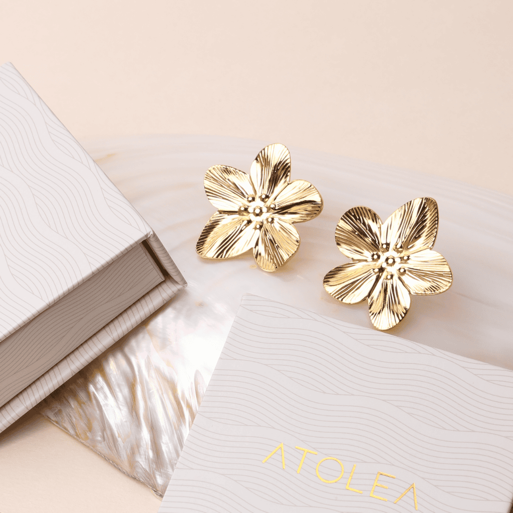 Bold Hibiscus Gold Earrings