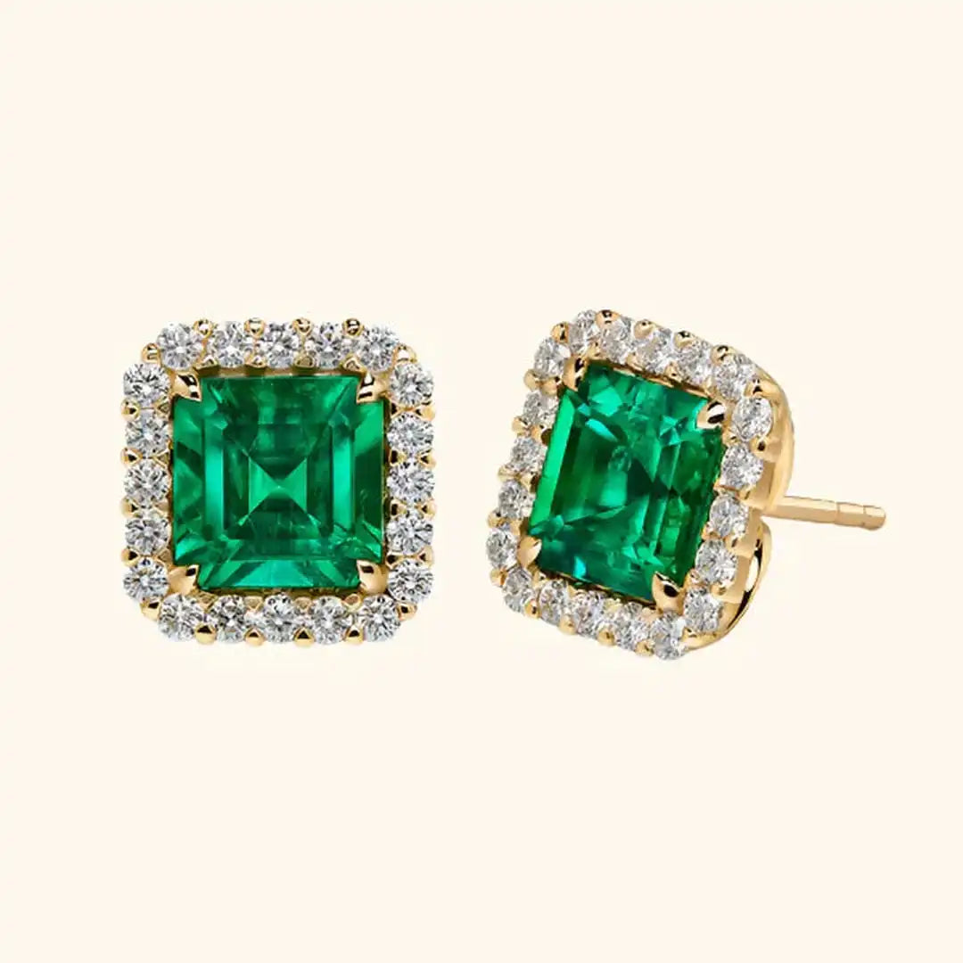 Emerald Square Stone Studs Earrings