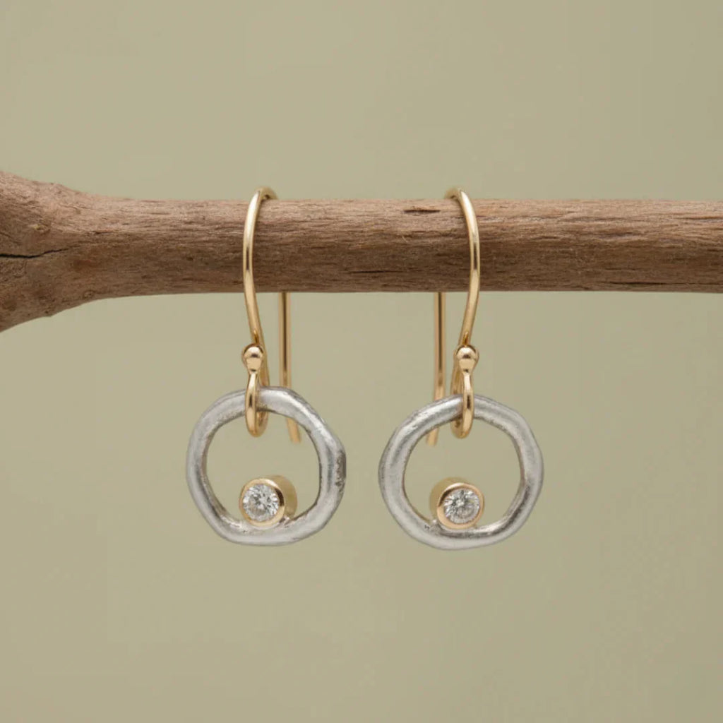 Vintage Gold and Silver Earrings with Cubic Zirconia