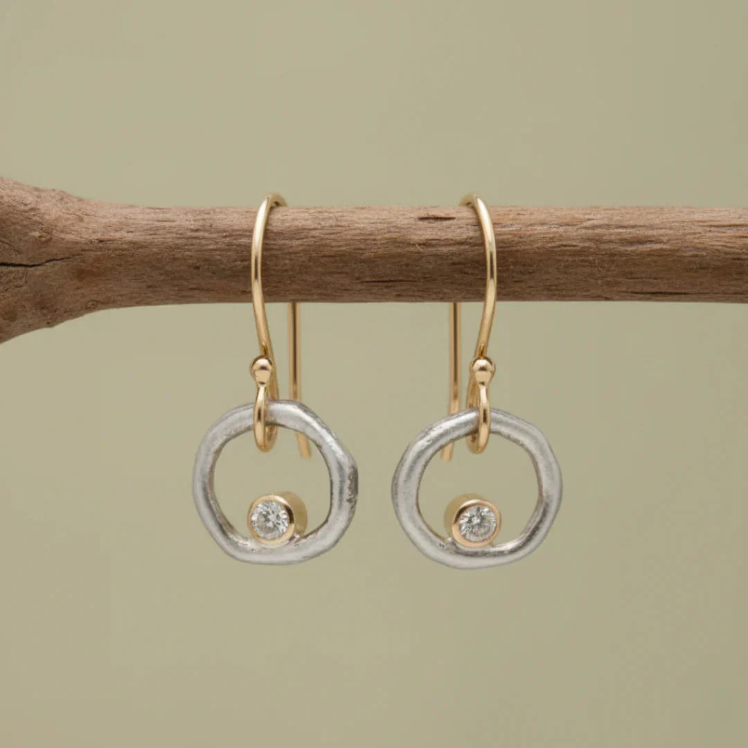 Vintage Gold and Silver Earrings with Cubic Zirconia