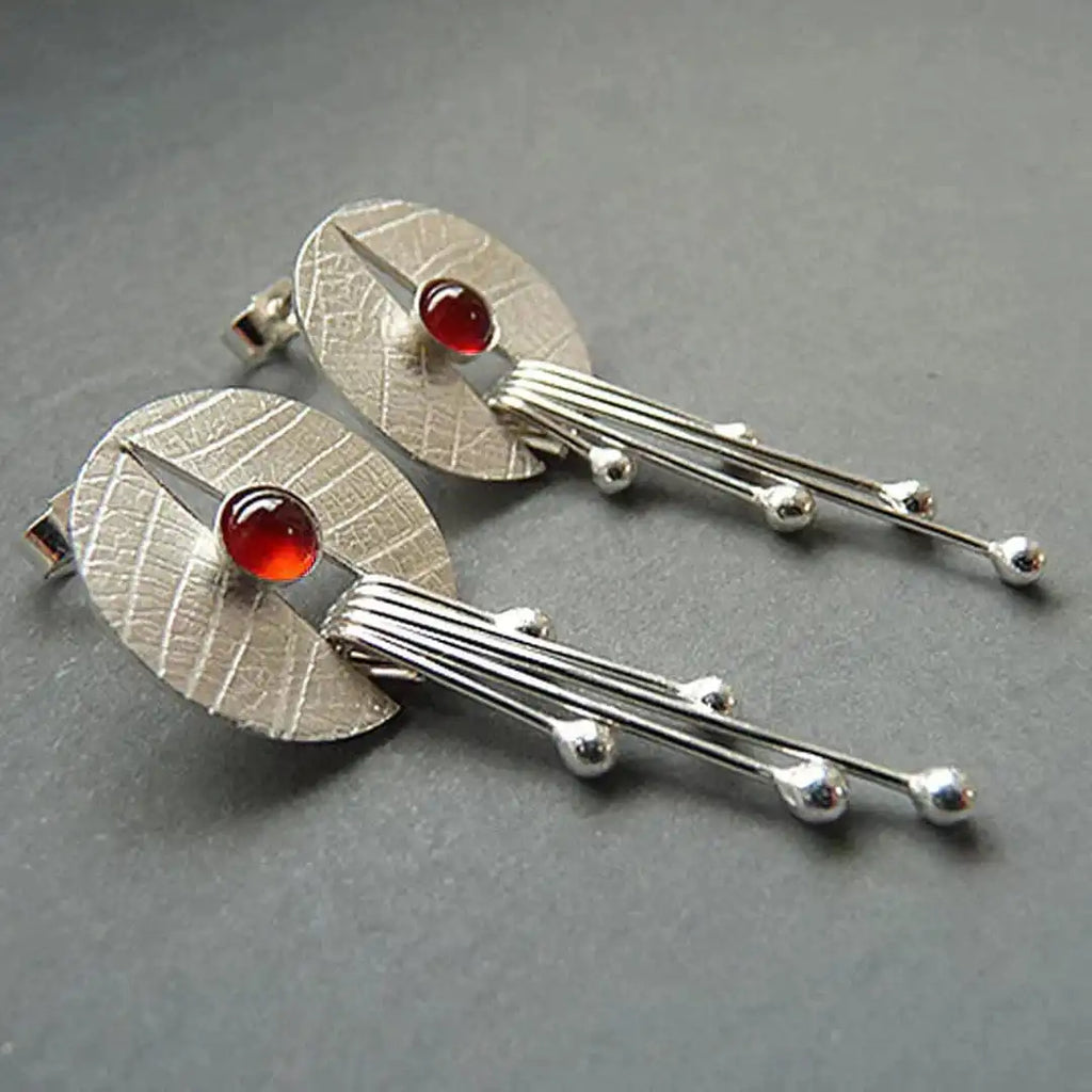 Hollow Red Stone Dangle Earrings