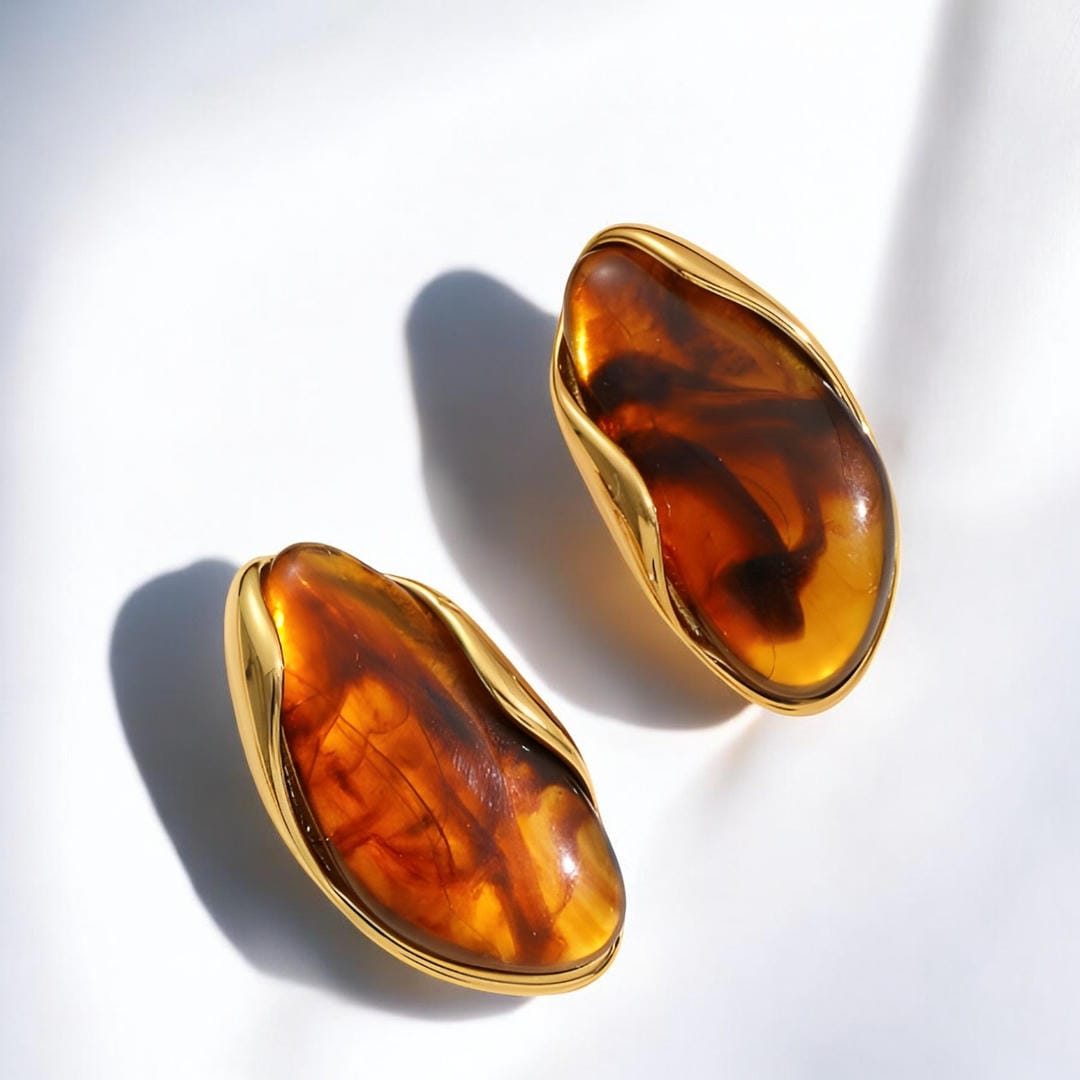 Multicolor Amber Resin Wood Earrings