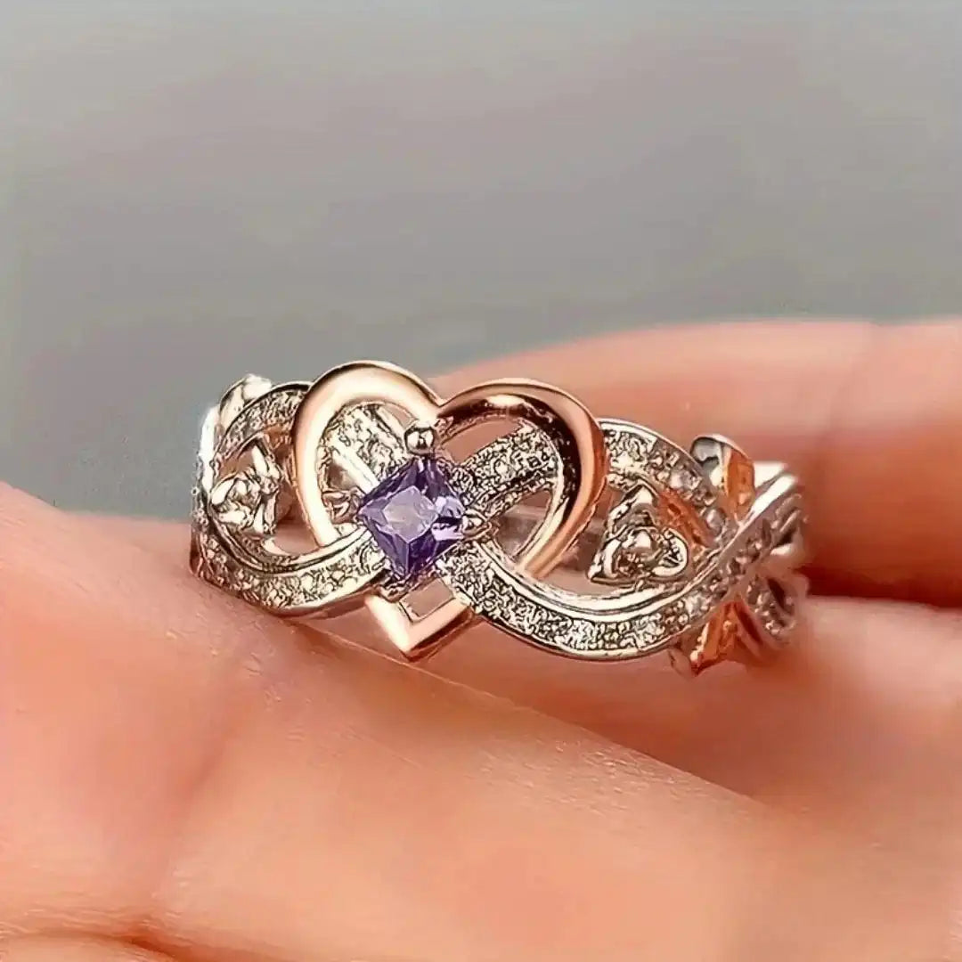Violet Heart Gold and Silver Ring