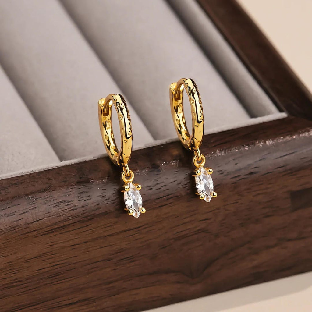 Hammered Crystal Hoop Earrings in Gold