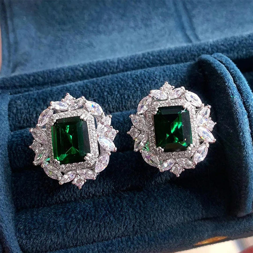 Emerald Crystal Silver Earrings