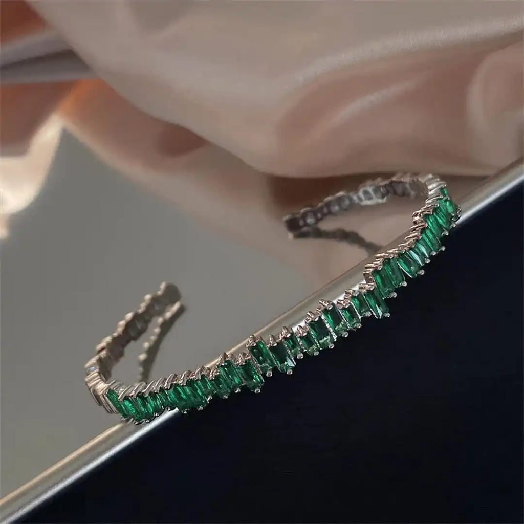 Modern Emerald Zigzag Bangle Bracelet