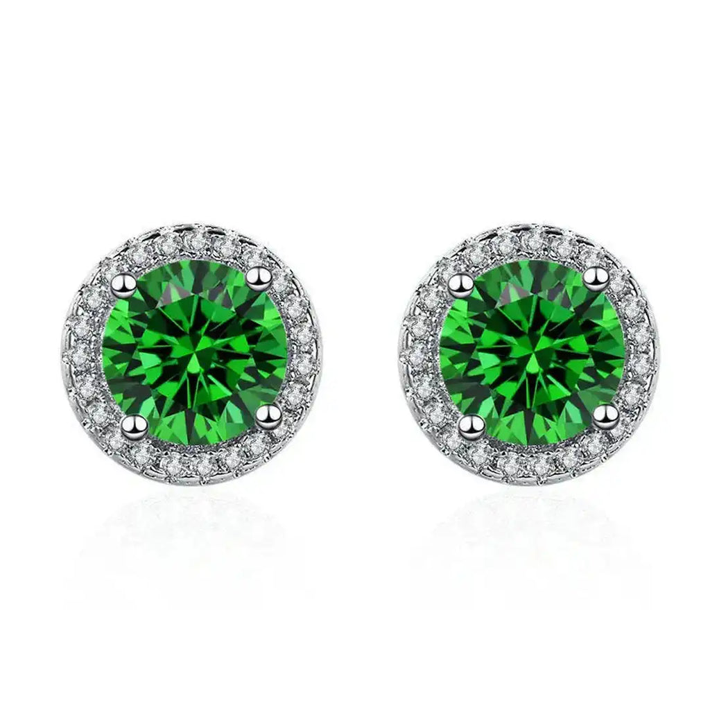 Emerald Silver Stud Earrings