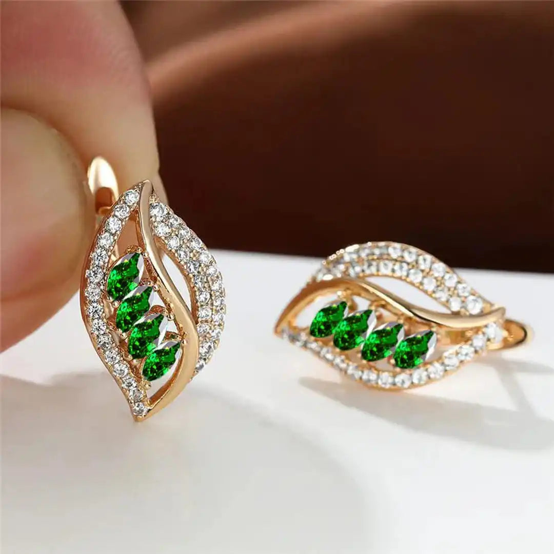 Sparkling Leaf Emerald Crystal Earrings
