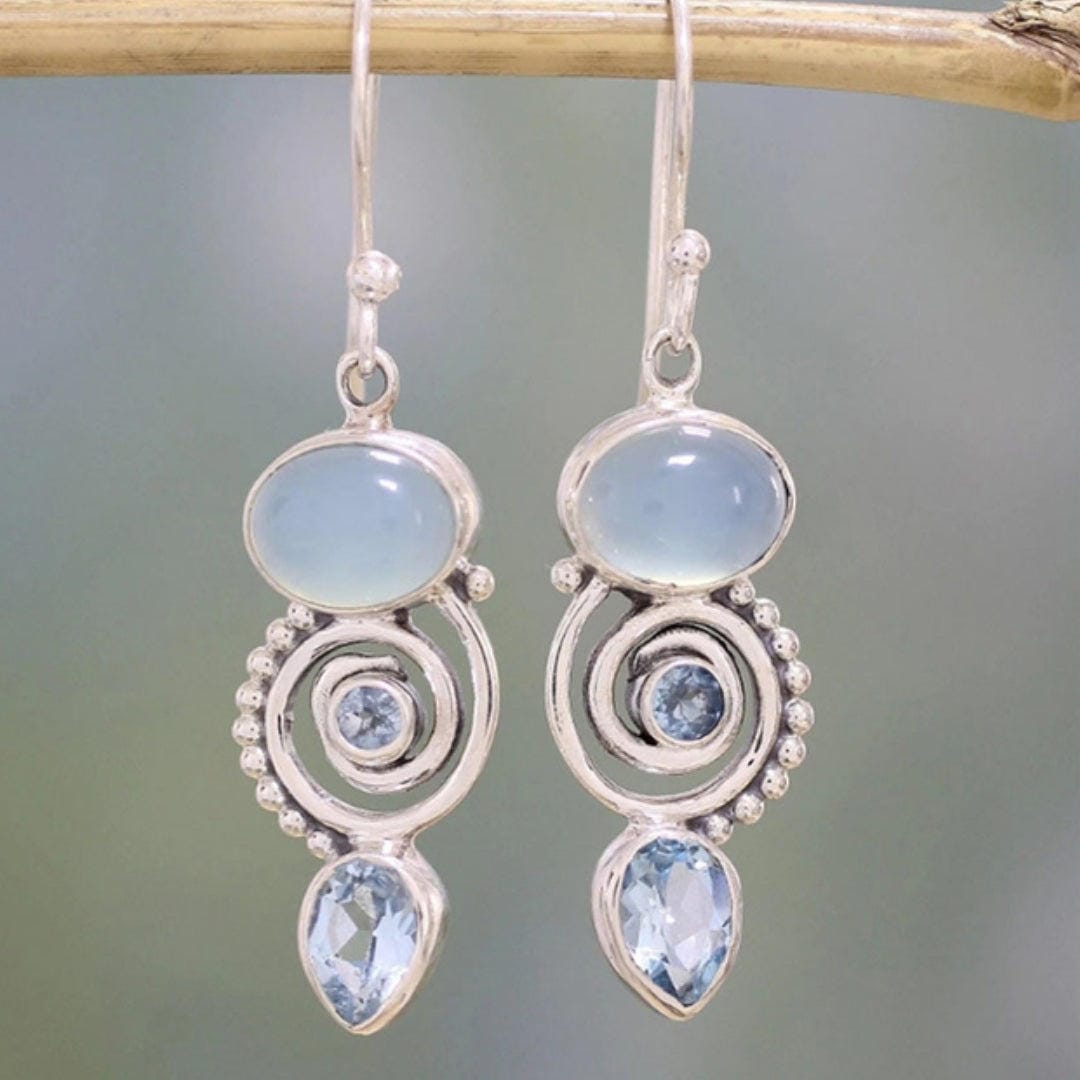 Vintage Moonstone Earrings with Crystal