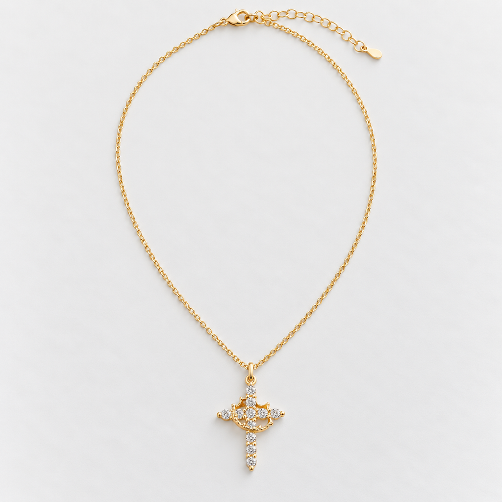 Elora Cross and Crown Necklace