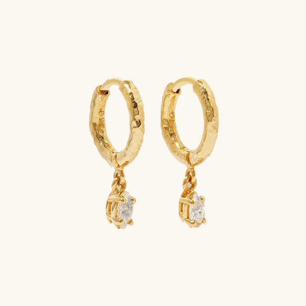 Hammered Crystal Hoop Earrings in Gold