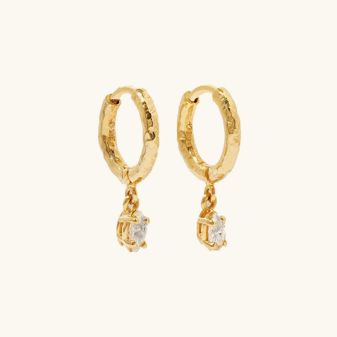Hammered Crystal Hoop Earrings in Gold