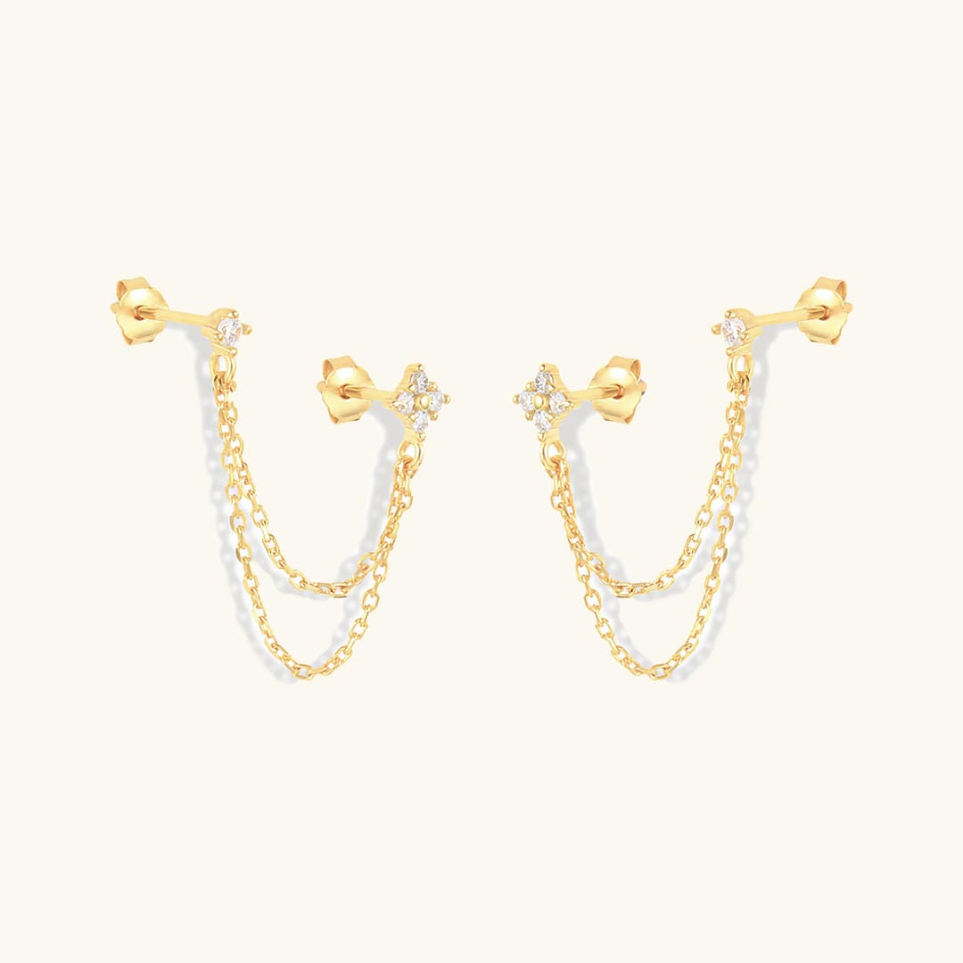 Radiant Crystal Dual Chain Stud