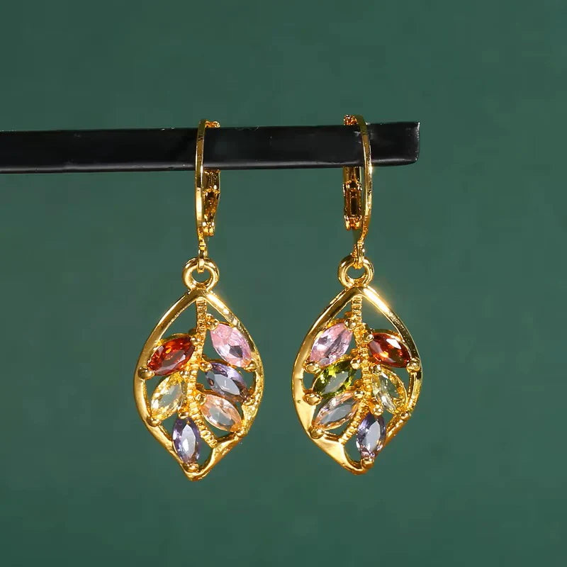Colorful Vintage Gold Leaf Earrings