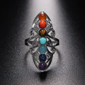 Chakra Seven Stone Adjustable Silver Ring