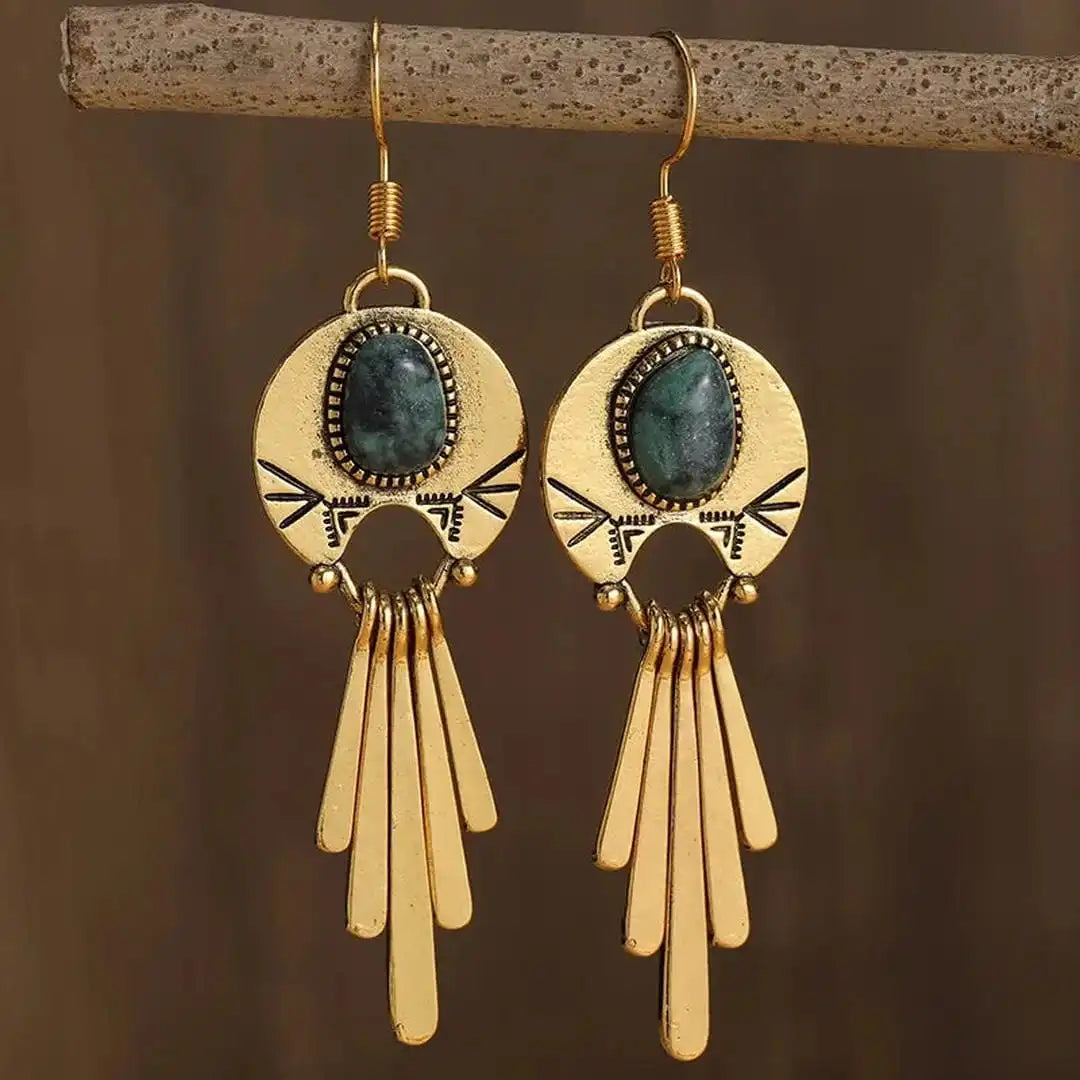 Boho Gold Fringe Disc Earrings