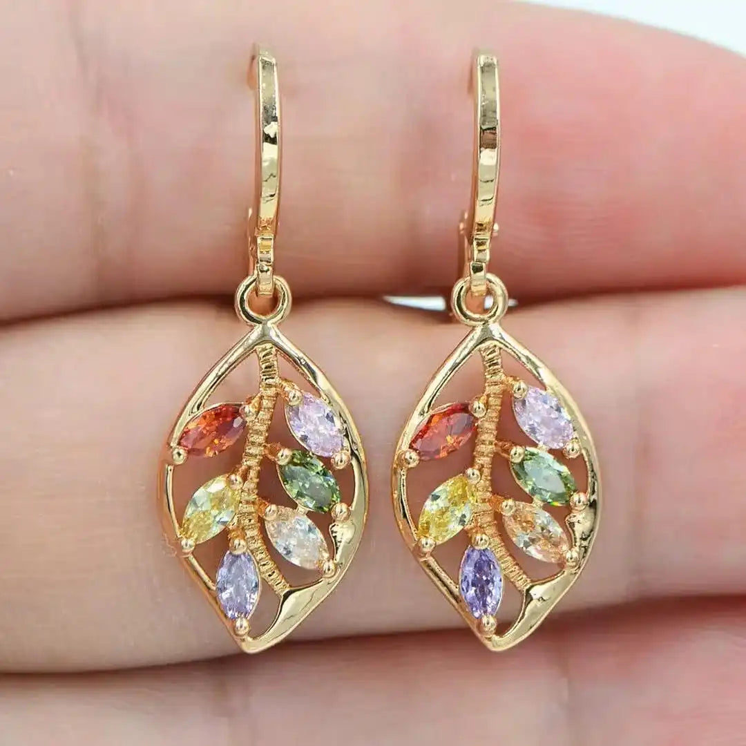 Vintage Gold Leaf Colorful Earrings