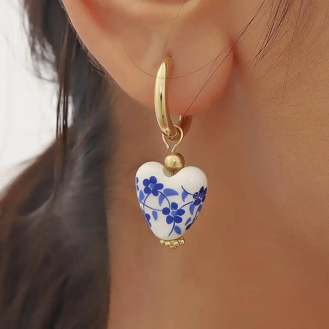 Classic Gold Porcelain Heart Earrings