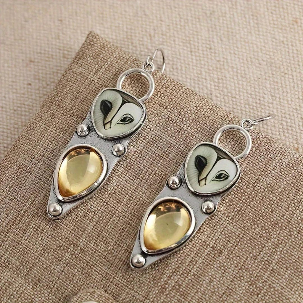 Vintage Silver Owl Drop Earrings
