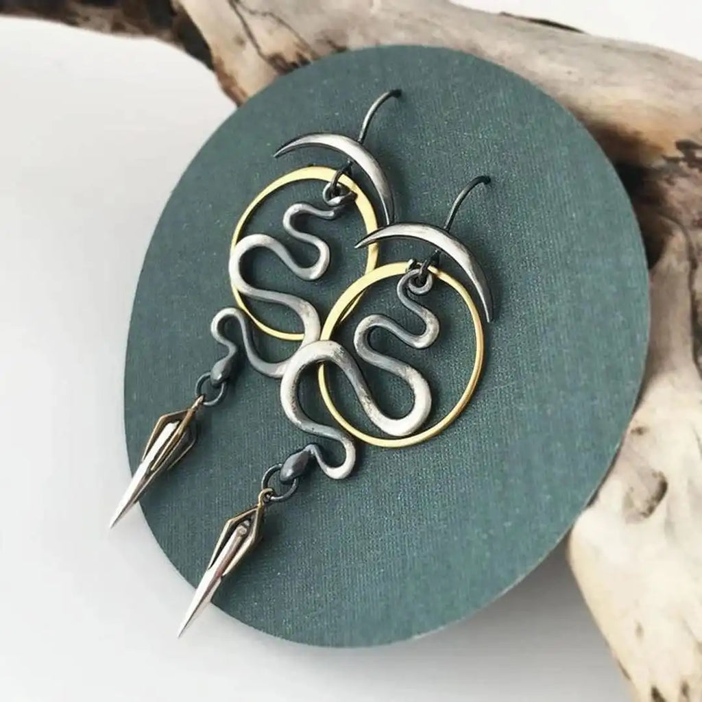 Classic Mixed Metal Serpent Drop Earrings