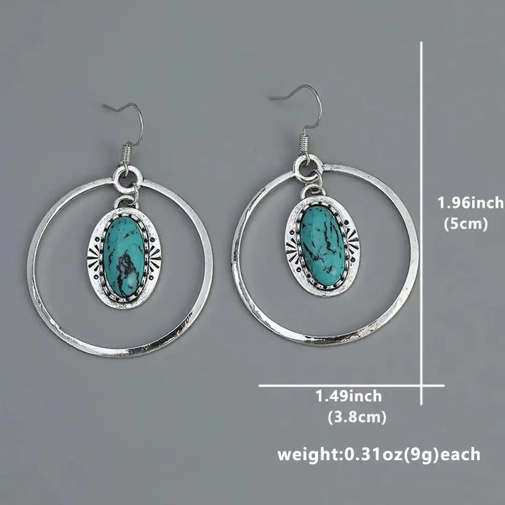 Vintage Silver Inlaid Turquoise Drop Earrings
