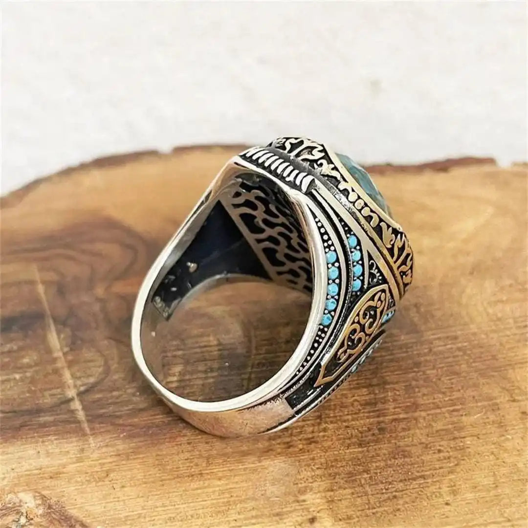 Antique Silver Blue Zircon Ring