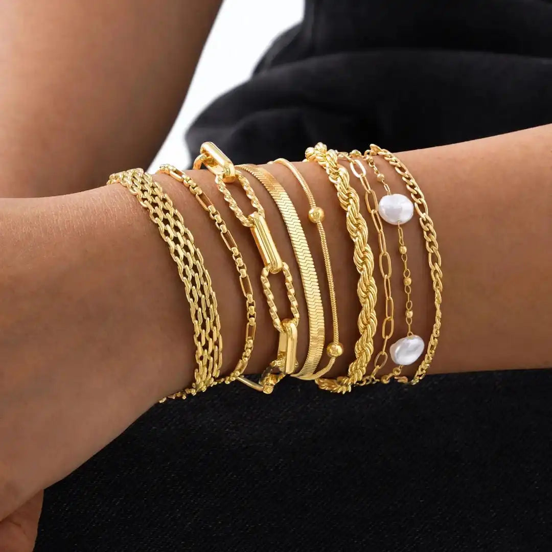 Stackable Bracelet Golden Pearl Set