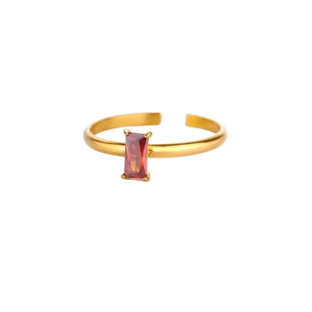Adjustable Delicate Golden Ring with Colorful Gem