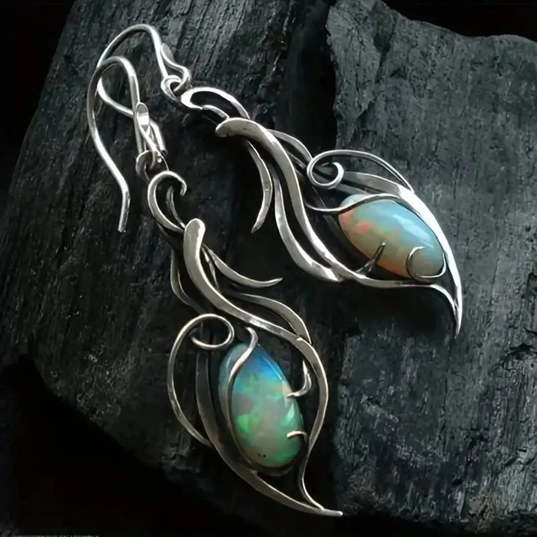 Vintage Silver Opal Vine Earrings
