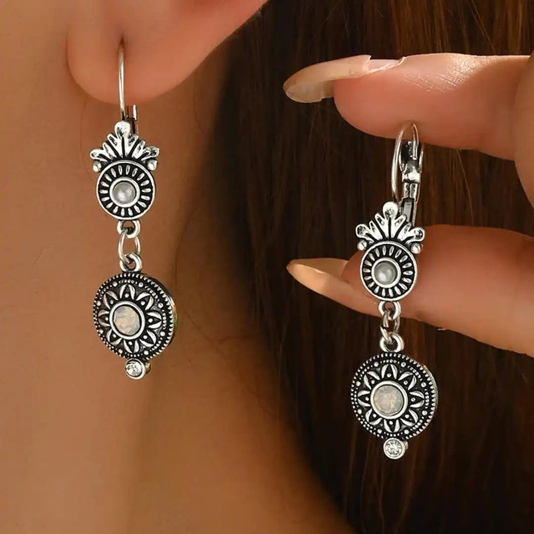 Vintage Crystal Medallion Drop Earrings