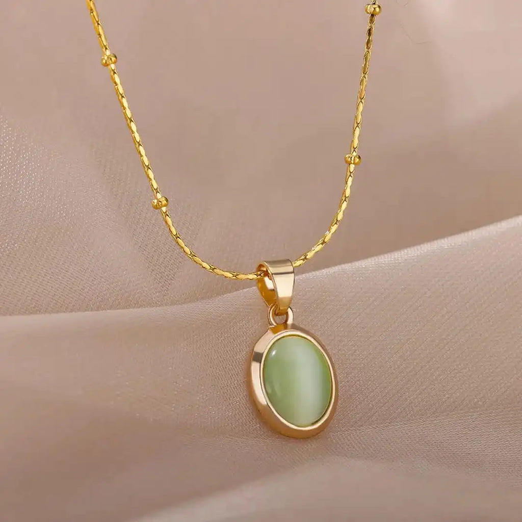 Opal Oval Colorful Gold Necklace