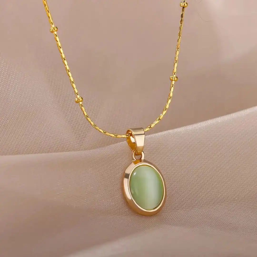 Opal Oval Colorful Gold Necklace