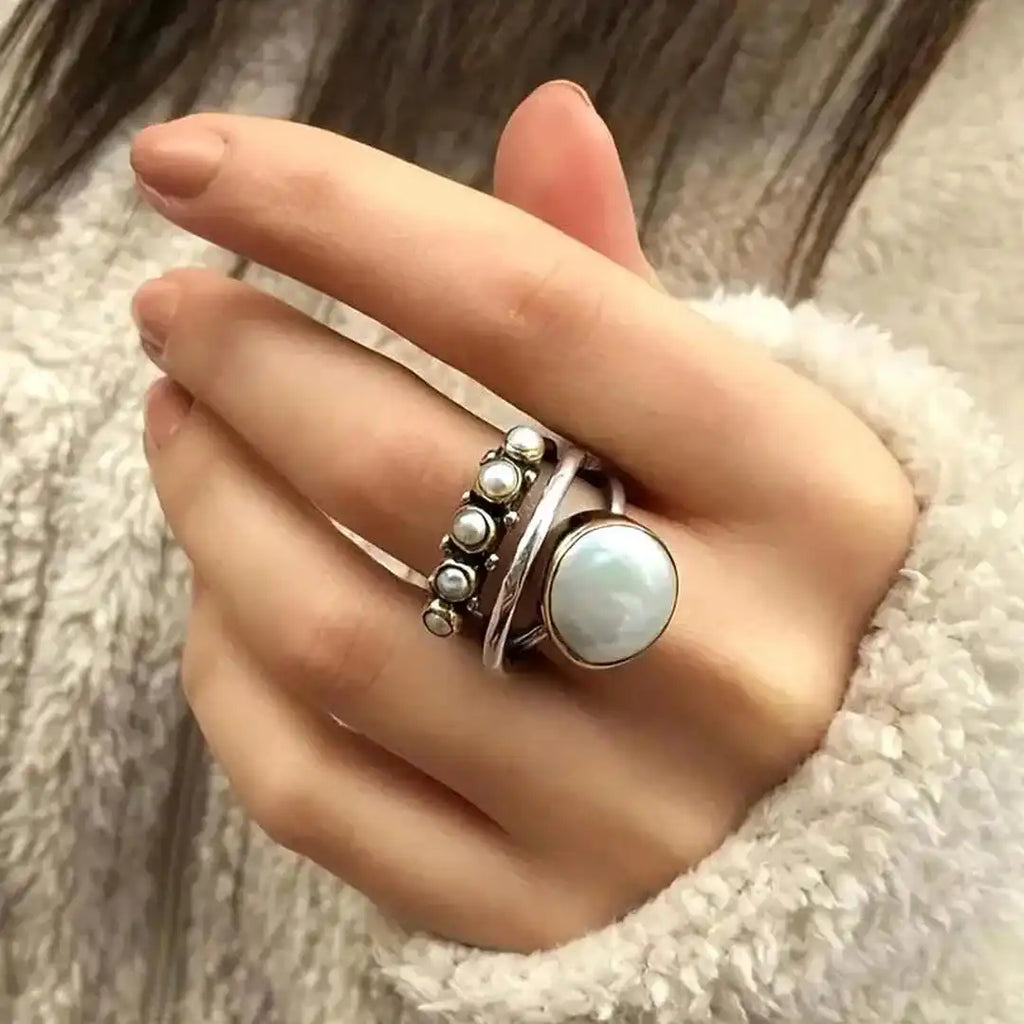 Classic Silver Orbit Pearl Ring