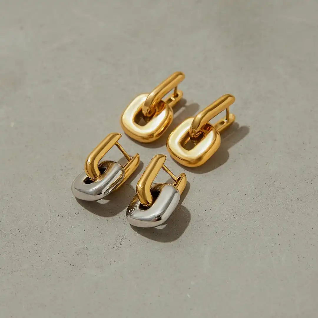 Minimalist Two Tone Gold Oval Earrings