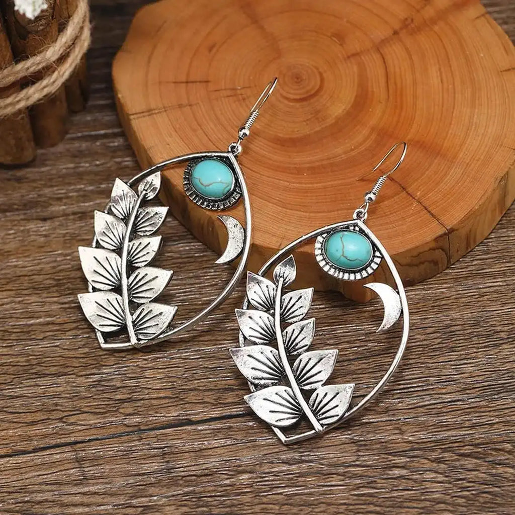 Vintage Bohemian Turquoise Leaf Earrings