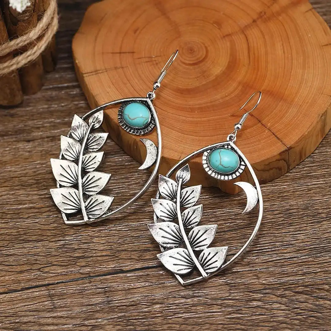 Vintage Bohemian Turquoise Leaf Earrings