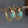Golden Turquoise Oval Hoop Earrings