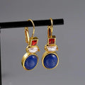 Gold Plated Lapis Dangle Earrings
