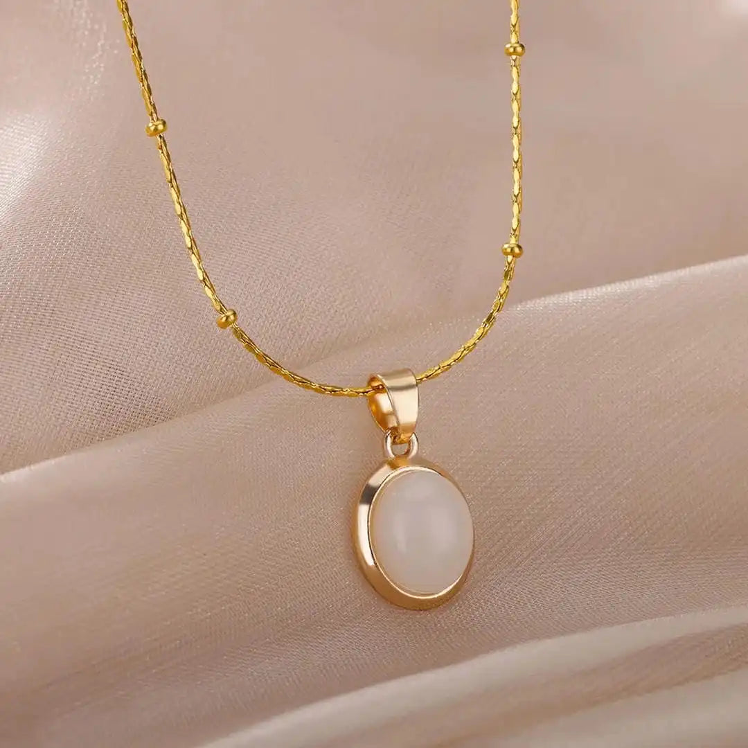 Opal Oval Colorful Gold Necklace