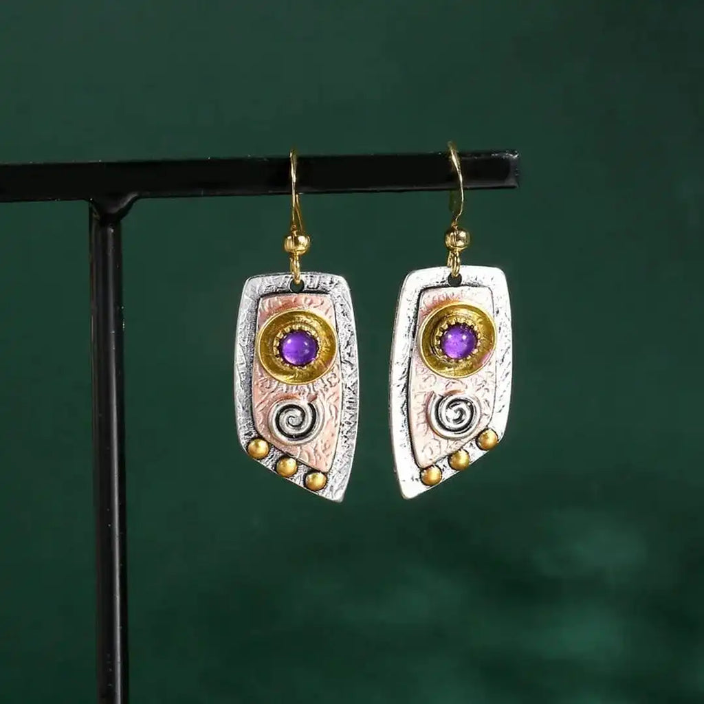 Bohemian Three Tone Gemstone Earrings