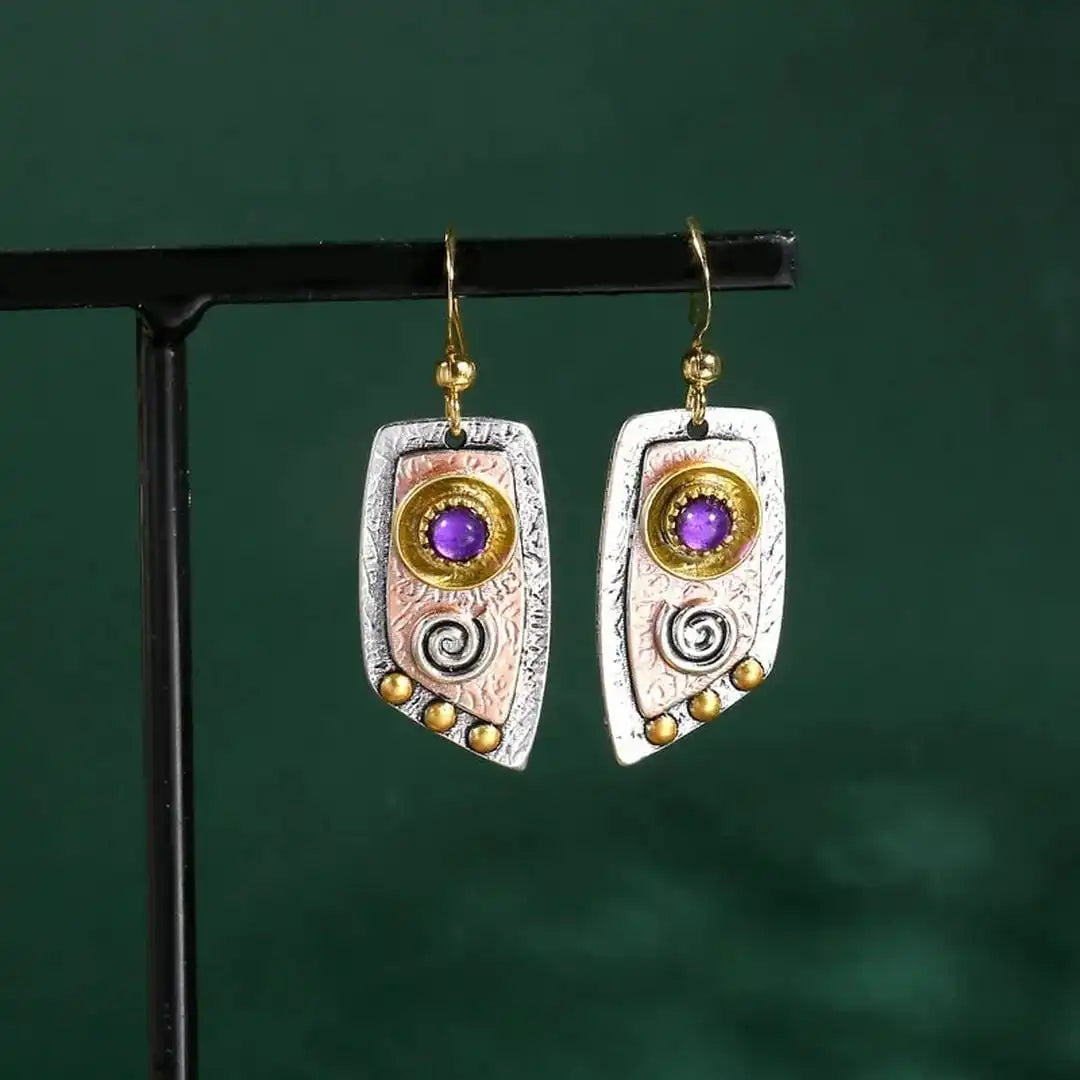 Bohemian Three Tone Gemstone Earrings